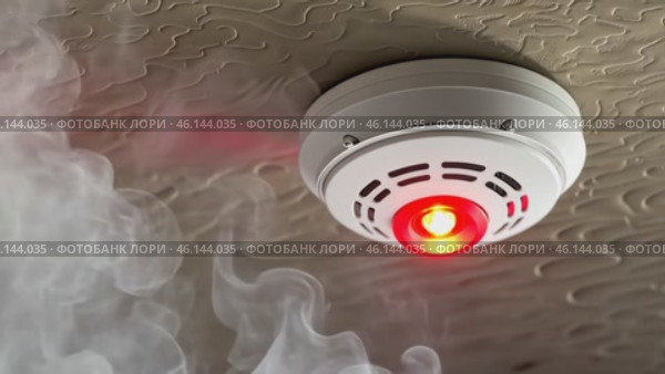 Fire Alarm, Smoke Detector, Fire Detector. Safety Device Installed at Ceiling. Smart Home Security System in Hotel, Apartment Room, Home or Office. For Service Engineering Company Site or Advertising. Стоковое AI-видео, аниматор Марина Демидюк / Фотобанк Лори