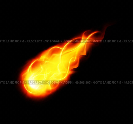Fireball realistic poster with burning yellow flying astronomical object on black background vector illustration. Стоковая иллюстрация, агентство Ingram Publishing / Фотобанк Лори