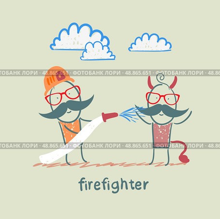 firefighter extinguishes hell. Стоковая иллюстрация, агентство Ingram Publishing / Фотобанк Лори