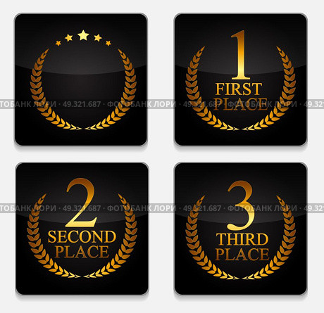 First, Second and Third Place Laurel Design Label Vector Illustration EPS10. First, Second and Third Place Laurel Design Label Vector Illustr. Стоковая иллюстрация, агентство Ingram Publishing / Фотобанк Лори