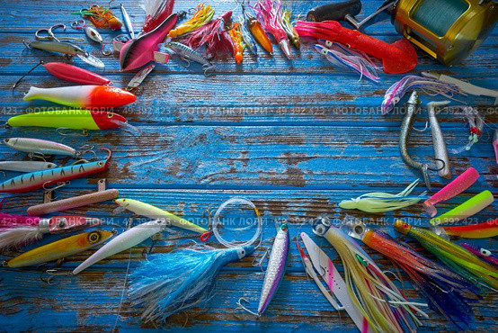 Fishing lures tackle collection for saltwater trolling and spinning angler. Стоковое фото, агентство Ingram Publishing / Фотобанк Лори