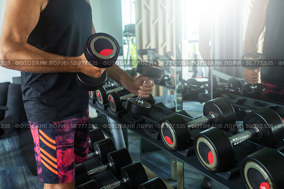 Fitness, weights and senior man in gym for workout, training, exercise for healthy body. Стоковое фото, фотограф Сергей Чуйко / Фотобанк Лори