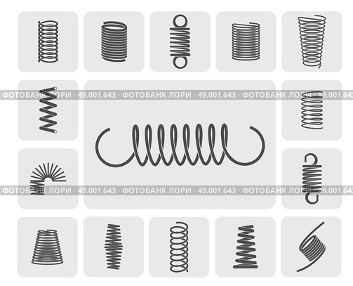 Flexible metal spiral springs flat icons set isolated vector illustration. Metal Springs Set. Стоковая иллюстрация, агентство Ingram Publishing / Фотобанк Лори