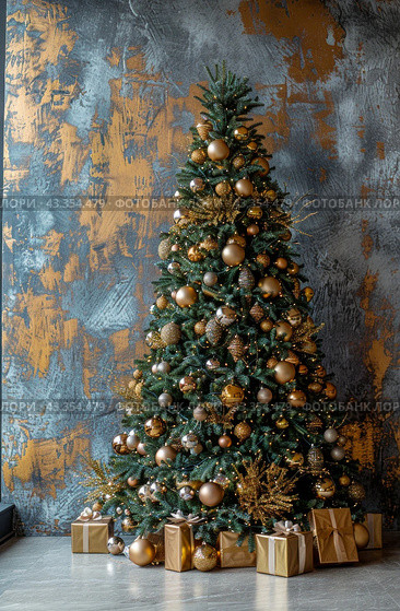 Flocked Christmas Tree With Lights and Decorations in Front of a Window. Стоковое AI-изображение, AI-художник Юлия Гапеенко / Фотобанк Лори