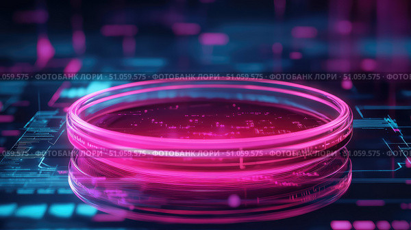 fluorescence glowing effect on petri dish ai generated. Стоковое AI-изображение, AI-художник Vectorwin / Фотобанк Лори