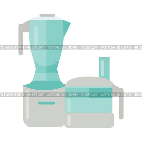 Food Processor. Electric Mixer. Plastic Blender.. Food processor isolated illustration white background. Electric mixer. Plastic electronic blender. Kitchen household appliance used to facilitate repetitive tasks in preparation of food. Vector. Стоковая иллюстрация, агентство Ingram Publishing / Фотобанк Лори