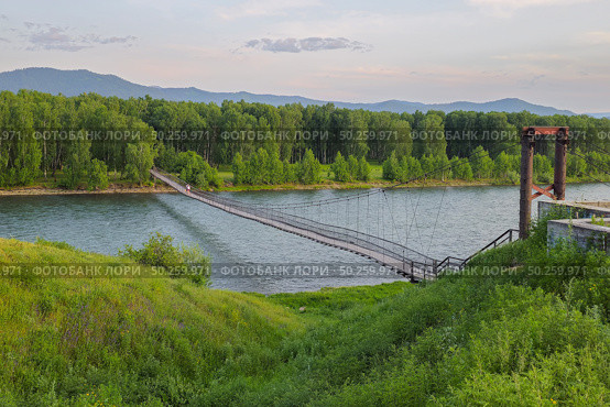 Footbridge over the Koksa River in Ust-Koksa. Стоковое фото, фотограф Саблин Станислав / Фотобанк Лори