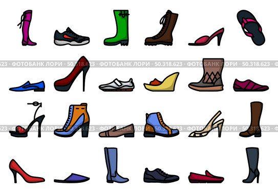 Footwear Icon Set. Editable Bold Outline With Color Fill Design. Vector Illustration. Стоковая иллюстрация, агентство Ingram Publishing / Фотобанк Лори