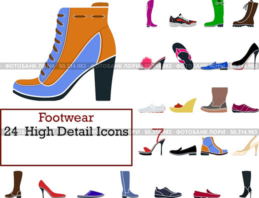 Footwear Icon Set. Flat Design. Fully editable vector illustration. Text expanded. Стоковая иллюстрация, агентство Ingram Publishing / Фотобанк Лори