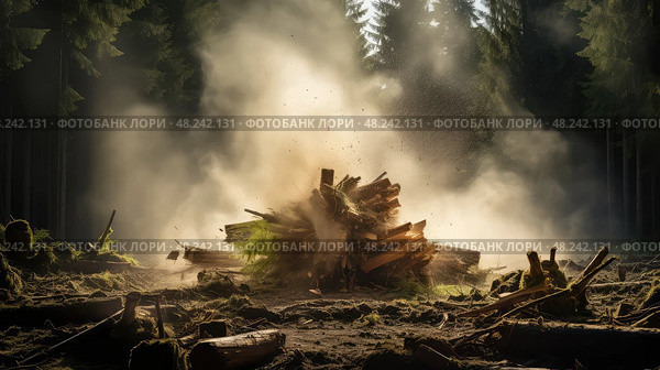 forest felling a tree ai generated. Стоковое AI-изображение, AI-художник Vectorwin / Фотобанк Лори