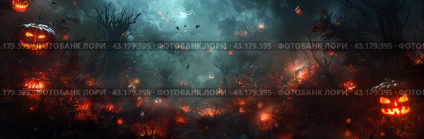 Forest Filled With Jack OLanterns. Стоковое AI-изображение, AI-художник Юлия Гапеенко / Фотобанк Лори