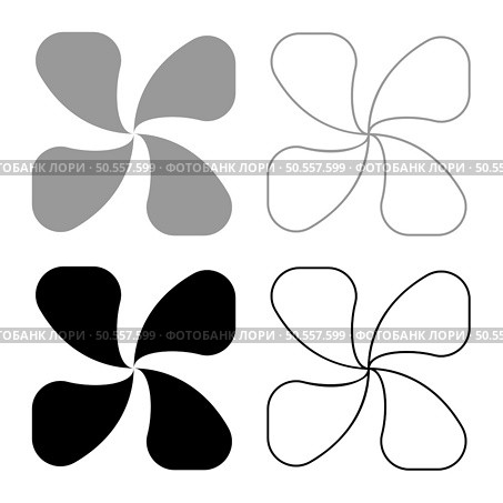 Four lobed fan blade paddle vane ventilation blade set icon grey black color vector illustration image simple solid fill outline contour line thin flat style. Four lobed fan blade paddle vane ventilation blade set icon grey black color vector illustration image solid fill outline contour line thin flat style. Стоковая иллюстрация, агентство Ingram Publishing / Фотобанк Лори
