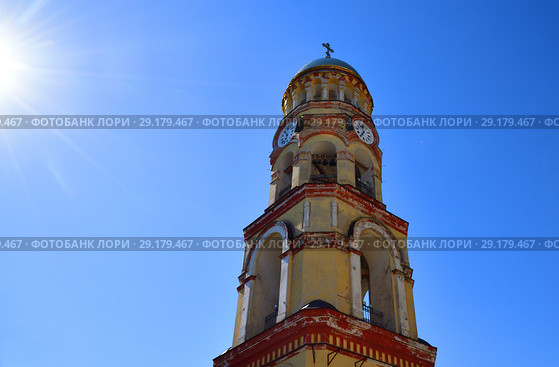fragment of belfry in Novy Afonsky for men Monastery in Abkhazia (2018 год). Стоковое фото, фотограф Володина Ольга / Фотобанк Лори