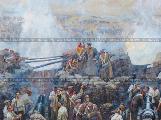 Фрагмент панорамы "Оборона Севастополя 1854-1855 гг." Россия, Севастополь, Исторический бульвар, 10. (2019 год). Редакционное фото, фотограф Сергей Елизарьев / Фотобанк Лори