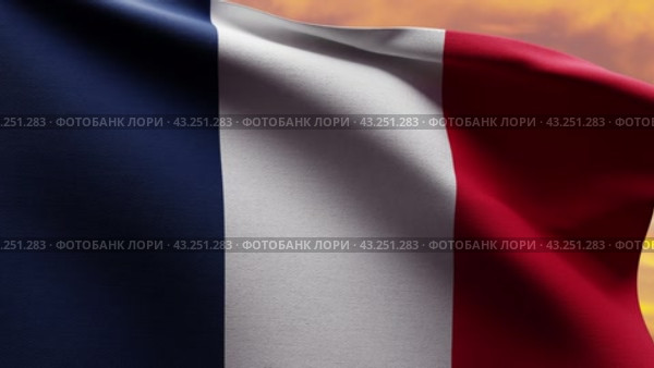 French Flag Waving at Sunset on Bastille Day. Стоковая анимация, аниматор Mihail Mihaylov / Фотобанк Лори