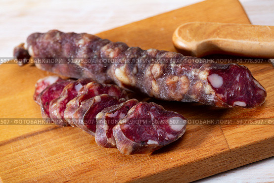 French sausage jerked closeup. Стоковое фото, фотограф Яков Филимонов / Фотобанк Лори