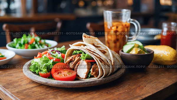 fresh grilled donner or shawarma. Стоковое AI-изображение, AI-художник Tatiana Syrtseva / Фотобанк Лори