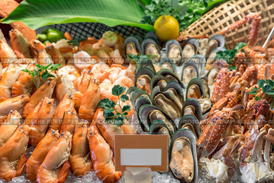 Fresh Seafood on ice in buffet line. Стоковое фото, агентство Ingram Publishing / Фотобанк Лори
