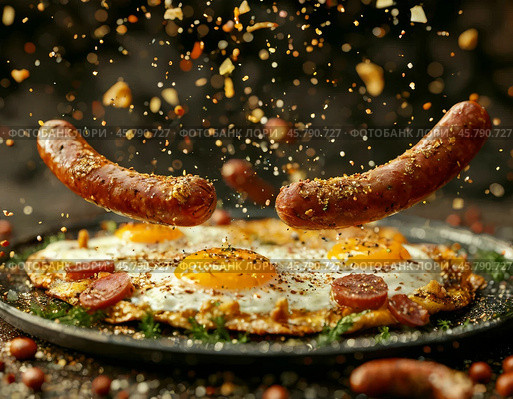 Fried Egg Day is a fun and unusual holiday celebrated in different parts of the world on March 18 every year. This day is dedicated to fried eggs - one of the most popular and favorite dishes in the world. Стоковое AI-изображение, AI-художник Сергей Елизарьев / Фотобанк Лори