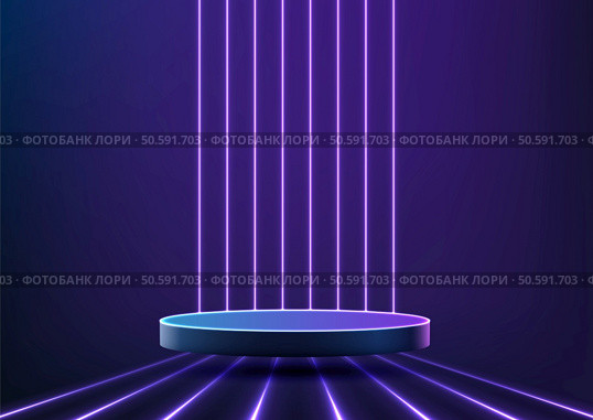 futuristic 3d platform with neon blue edges and vibrant purple lights, showcasing a sleek modern design perfect for technology concepts, sci-fi themes, and digital innovation displays. Стоковая иллюстрация, агентство Ingram Publishing / Фотобанк Лори