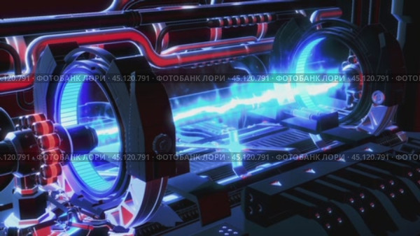 Futuristic electromagnetic machine activating with blue energy beam. Стоковое видео, видеограф Данил Руденко / Фотобанк Лори