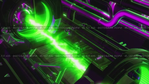 Futuristic engine injecting green energy beam. Стоковое видео, видеограф Данил Руденко / Фотобанк Лори