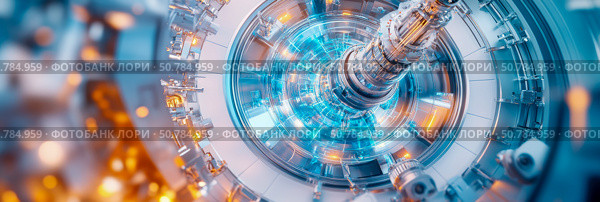 Futuristic Fusion Reactor Core: Advanced Energy Technology with Glowing Plasma Confinement. Стоковое AI-изображение, AI-художник Данила Большаков / Фотобанк Лори