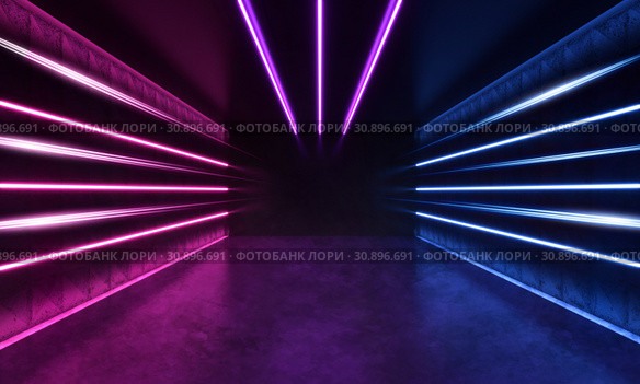 Futuristic Sci-Fi Modern Room With Stripes Shaped Blue And Purple Glowing Neon Lines. Стоковая иллюстрация, иллюстратор Евдокимов Максим / Фотобанк Лори