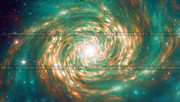 Galactic path to the worlds. A round, cyclic, spindly galaxy in a multiple universe. Schematic intergalactic transition. Стоковое AI-изображение, AI-художник Антон Слабоспицкий / Фотобанк Лори