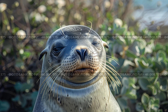 Galapagos sea lion posing on the beach of galapagos islands, ecuador. Стоковое AI-изображение, AI-художник Иван Рябоконь / Фотобанк Лори
