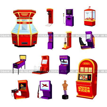Game Machine Icons Set. game machine icons set of jdarts boxer spider auto simulator boxing manikin pinball machine isolated vector illustration. Стоковая иллюстрация, агентство Ingram Publishing / Фотобанк Лори