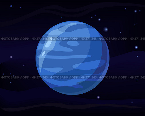 Gas planet Neptune in space star background. Element of solar system. Cosmic galaxy background with bright shining stars. Solar system. Isolated planet. Blue planet. Vector illustration.. Planet Neptune in Space Background. Стоковая иллюстрация, агентство Ingram Publishing / Фотобанк Лори
