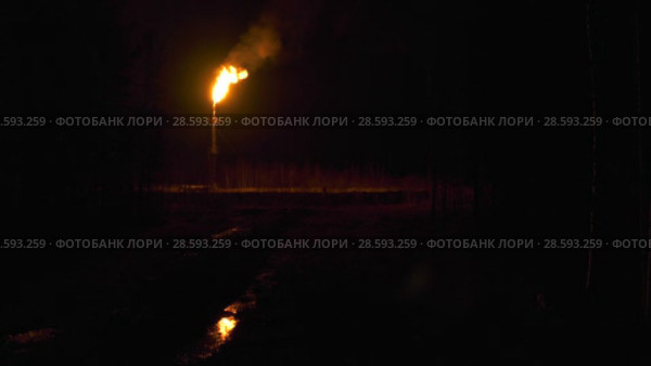 Газовый факел. Сжигание попутного газа на месторождении. Oil torch. The flaring of incidental gas. Стоковое видео, видеограф Евгений Романов / Фотобанк Лори