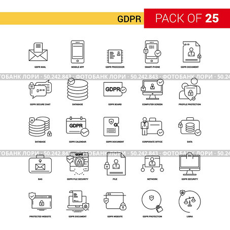GDPR Black Line Icon - 25 Business Outline Icon Set. Стоковая иллюстрация, агентство Ingram Publishing / Фотобанк Лори