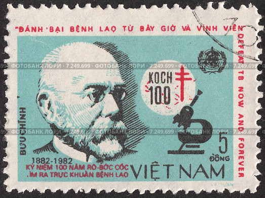 Генрих Герман Роберт Кох (Heinrich Hermann Robert Koch) - немецкий микробиолог.Почтовая марка Вьетнама 1982 года. Стоковая иллюстрация, иллюстратор александр афанасьев / Фотобанк Лори