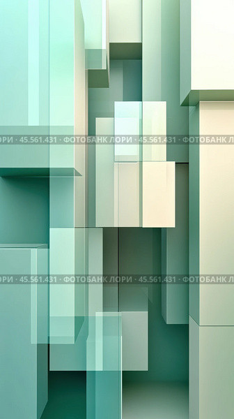 Geometric abstract art with layered green and beige rectangular shapes, AI. Стоковое AI-изображение, AI-художник Сергей Старуш / Фотобанк Лори