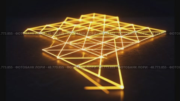 Geometric pattern illuminated with yellow light on dark background. Стоковое AI-видео, аниматор KATERINA AI / Фотобанк Лори