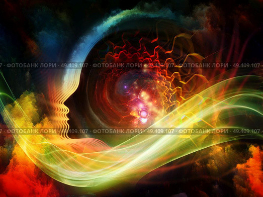 Geometry of the Soul series two. Interplay of human profile and abstract elements on the subject of spirituality, science, creativity and human mind. Стоковое фото, агентство Ingram Publishing / Фотобанк Лори