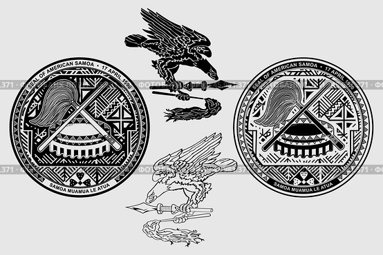Герб и флаг Американского Самоа. Гравировка. The coat of arms of American Samoa. Flag. Engraving print. Редакционная иллюстрация, иллюстратор Гербы Флаги / Фотобанк Лори