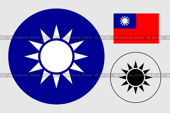 Герб и флаг Тайваня. The coat of arms of Taiwan. Flag. Редакционная иллюстрация, иллюстратор Гербы Флаги / Фотобанк Лори