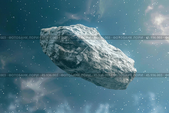 Giant asteroid floating in space threatening earth. Стоковое AI-изображение, AI-художник Иван Рябоконь / Фотобанк Лори