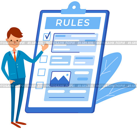 Giant clipboard, task done and check mark ticks. Check document with rules. Form with survey, paper sheet with results of review. Colleagues discuss business rules. Strategy, business development. Colleagues discuss business rules. People near giant clipboard, task done and check mark checklist. Стоковая иллюстрация, агентство Ingram Publishing / Фотобанк Лори