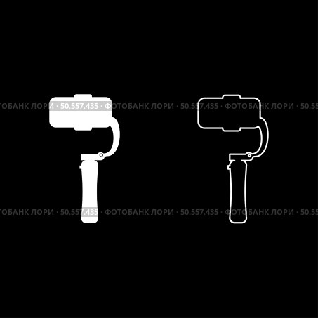 Gimbal mobile stabilizer for smartphone camera cell phone steady cam set icon white color vector illustration image simple solid fill outline contour line thin flat style. Gimbal mobile stabilizer for smartphone camera cell phone steady cam set icon white color vector illustration image solid fill outline contour line thin flat style. Стоковая иллюстрация, агентство Ingram Publishing / Фотобанк Лори