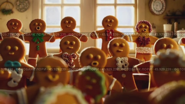 Gingerbread men choir singing Christmas carols. Стоковое видео, видеограф Данил Руденко / Фотобанк Лори