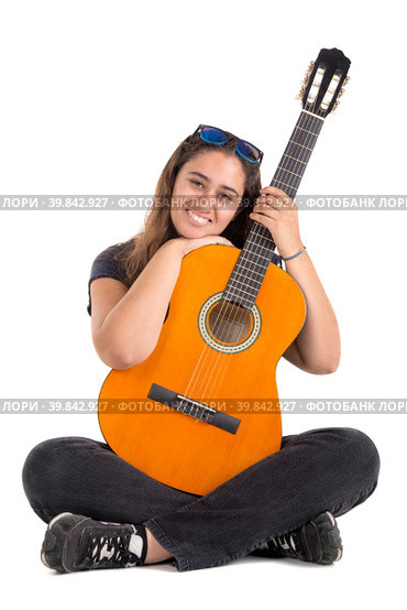 Girl with guitar. Стоковое фото, фотограф Luis Louro / PantherMedia / Фотобанк Лори