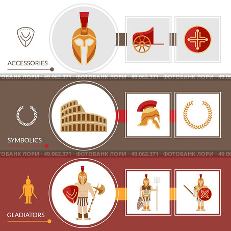 Gladiator horizontal banner set with warrior accessories elements isolated vector illustration. Gladiator Banner Set. Стоковая иллюстрация, агентство Ingram Publishing / Фотобанк Лори