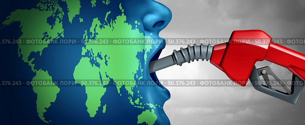 Global oil concept and the addiction of international fossil fuel as the planet earth drinking petroleum from a pump as an energy industry symbol  or environmental icon with 3D illustration elements. Стоковое фото, агентство Ingram Publishing / Фотобанк Лори