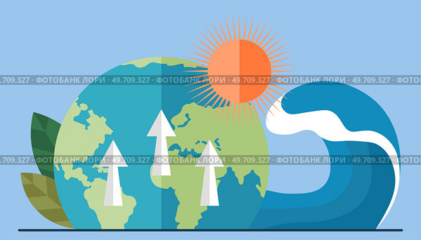 Global warming, sea level rise, increase in temperature of planet, evaporation of worlds oceans. Ecological catastrophy, human impact on ecology. Saving Earth and environmental care, climate change. Global warming, sea level rise, increase in temperature of planet, evaporation of worlds oceans. Стоковая иллюстрация, агентство Ingram Publishing / Фотобанк Лори