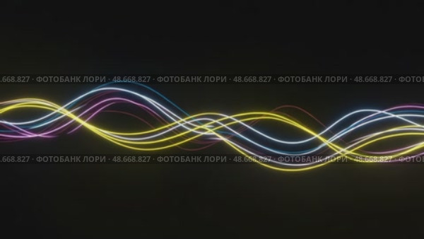 Glowing neon lines in vibrant colors moving in a dark background. Стоковое AI-видео, аниматор KATERINA AI / Фотобанк Лори