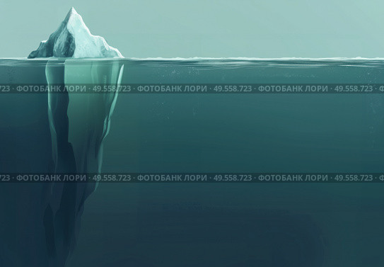 Глубокая часть айсберга под водой. Стоковое AI-изображение, AI-художник Александр Жуков / Фотобанк Лори